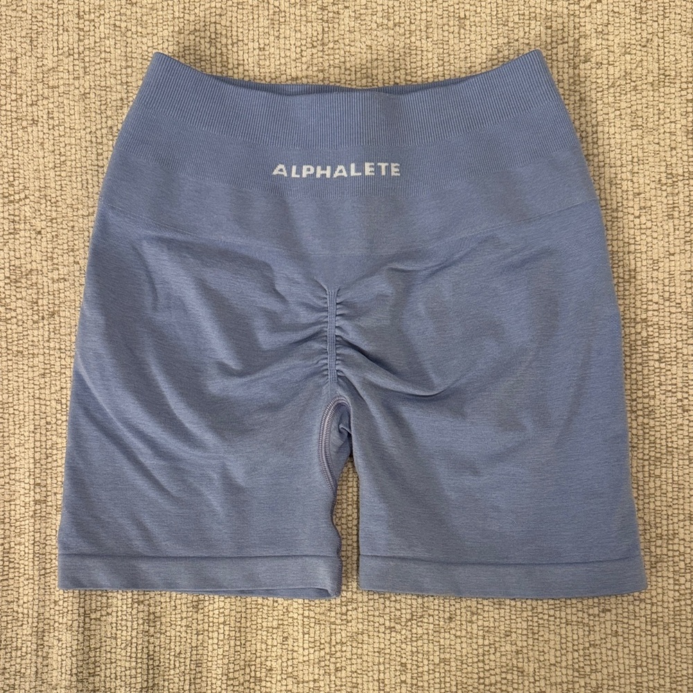 Alphalete Women's Ruched High-Waist Bike Shorts — Dusty Blue